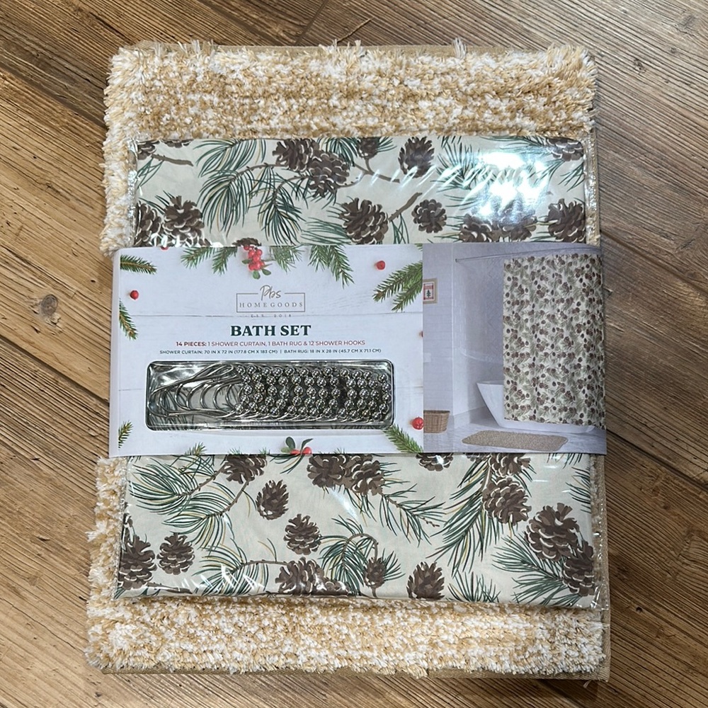 Pinecone Bath Set with Shower Curtain and Hooks